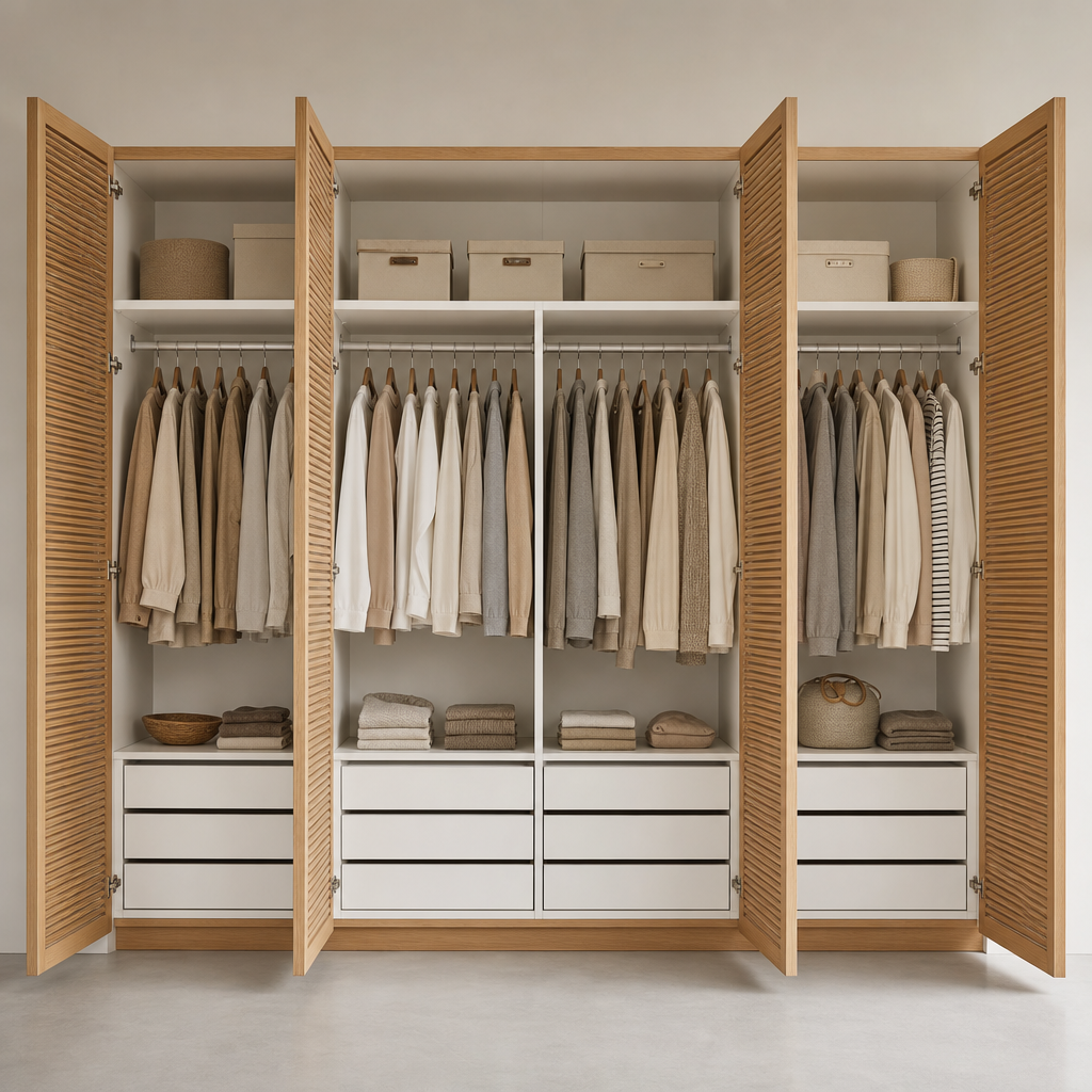 Kyoto Slatted Wardrobe — open view